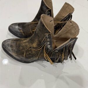 Circle G Distressed Fringe Ankle Boots - Black and Brown